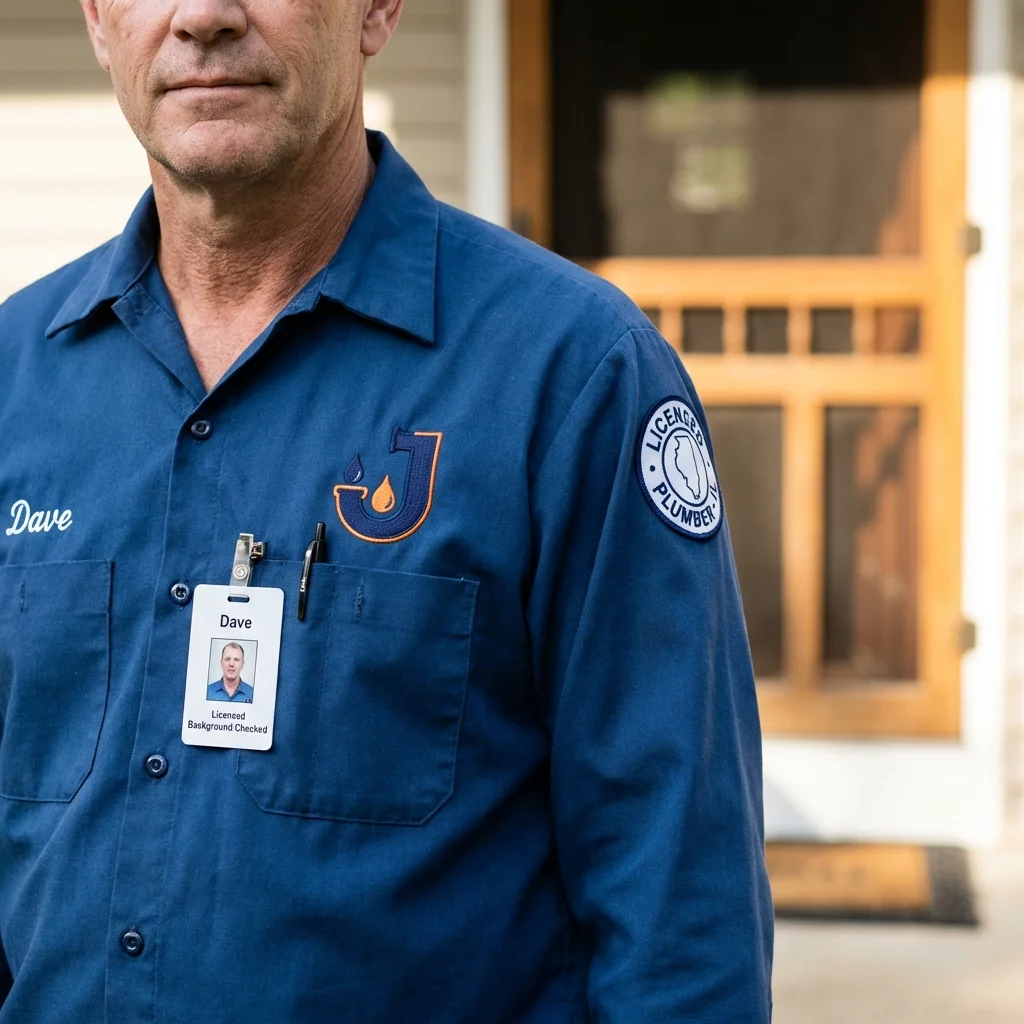 Licensed plumber showing ID badge in Owensville, IN