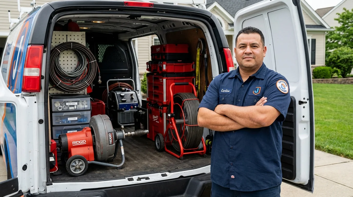 Professional drain cleaning equipment and Johns Plumbing LLC plumber in Owensville