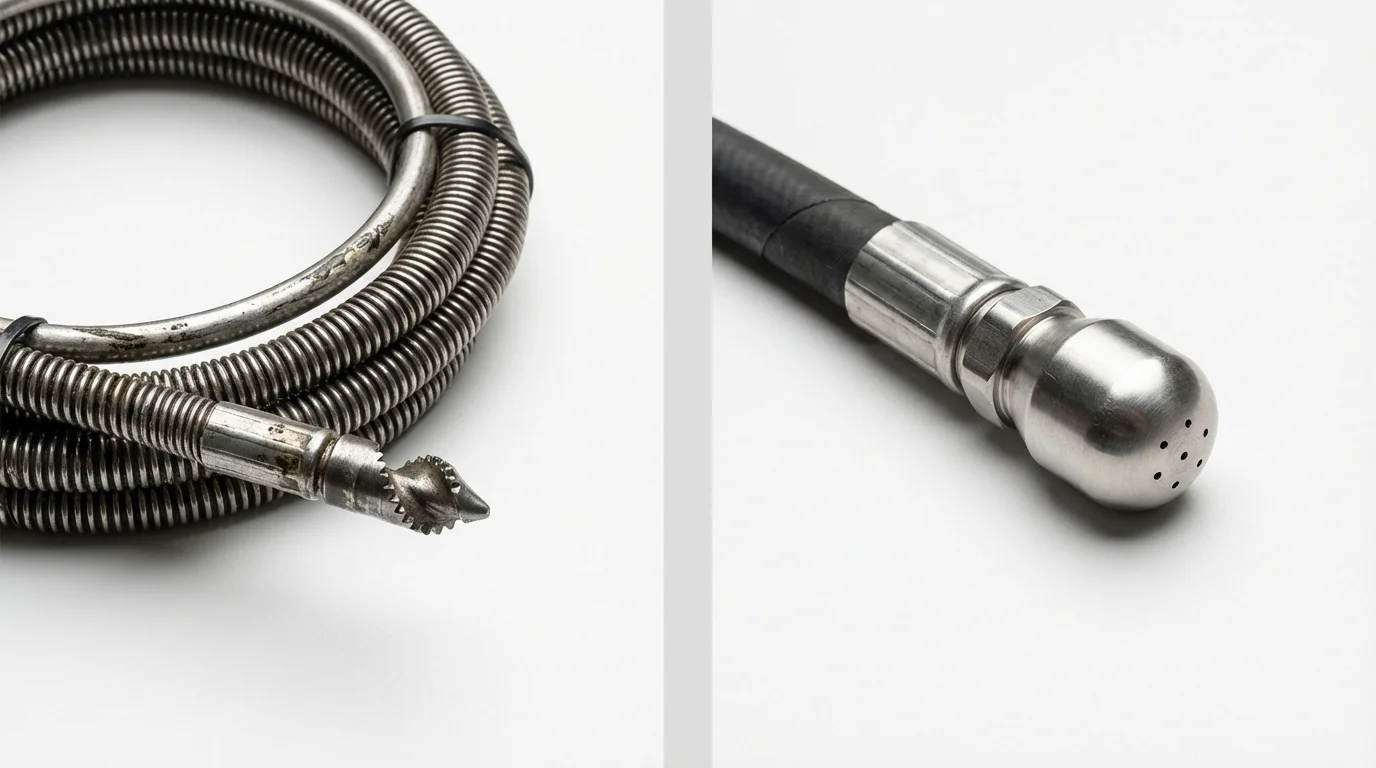 Drain snake cable and hydro jetting nozzle used for drain cleaning in Owensville, IN