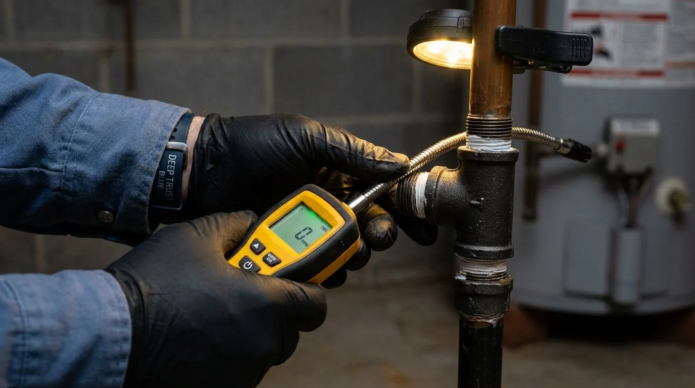 Gas leak detection with electronic sniffer by Johns Plumbing LLC in Owensville